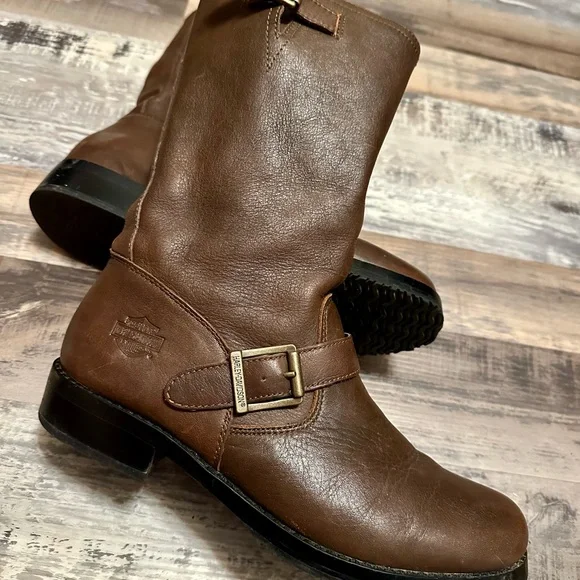 Harley-Davidson Brown Combat Moto Boots with Buckle Straps - Picture 4 of 12